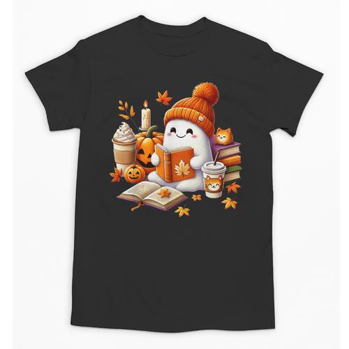 Cute Ghost Reading Book Lovers Halloween Pumpkin Women Girls Unisex T-Shirt - Bookorys