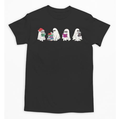 Cute Ghosts Reading Books Lover Spooky Season Halloween Unisex T-Shirt - Bookorys