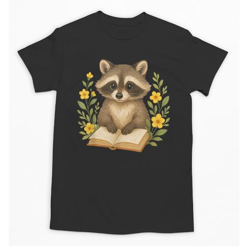 Cute Raccoon Reading Book Flowers Floral Unisex T-Shirt - Bookorys DE