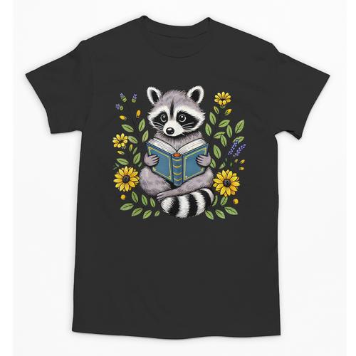 Cute Raccoon Reading Book Flowers Unisex T-Shirt - Bookorys DE