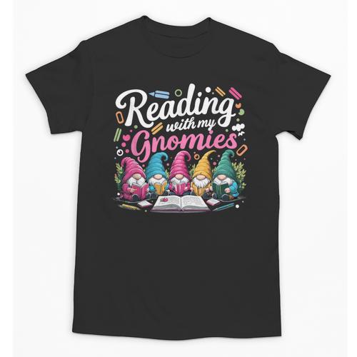 Cute Reading With My Gnomies Gnome Book Bookworm Lover Unisex T-Shirt - Bookorys