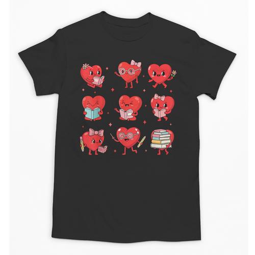 Cute Reading Hearts Valentine Day Book Lover Teacher Student Unisex T-Shirt - Bookorys DE