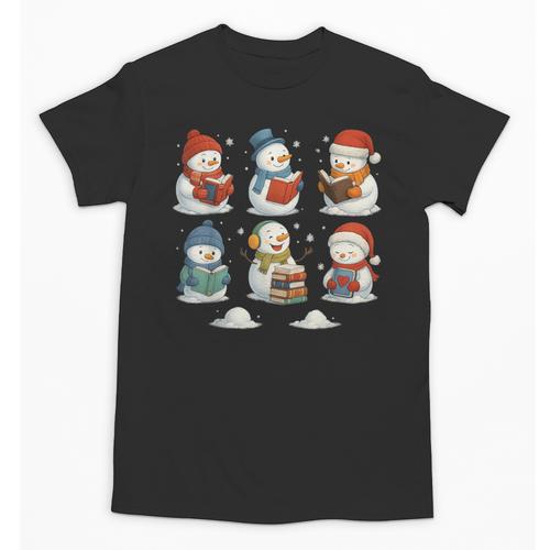 Cute Snowman Reading Books Christmas Winter Book Lover Unisex T-Shirt - Bookorys CA