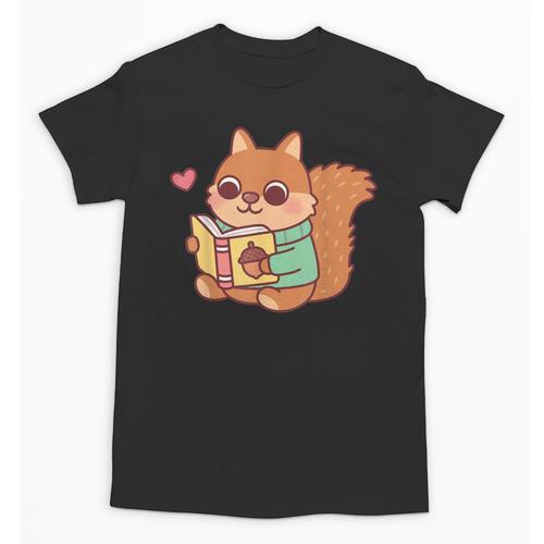 Cute Squirrel Reading A Book Lovers Anime Kawaii Women Kids Unisex T-Shirt - Bookorys CA