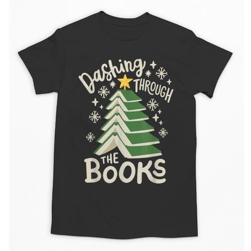 Dashing Through The Books Christmas Book Lovers Men Women Unisex T-Shirt - Bookorys DE