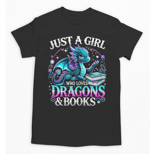 Dragon Reading Just A Girl Who Loves Dragons And Books Unisex T-Shirt - Bookorys