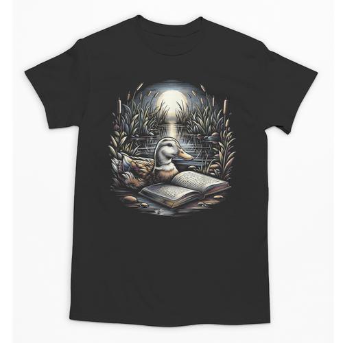 Duck Reading Book Full Moon Lake Scenery Unisex T-Shirt - Bookorys