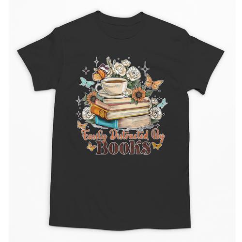 Easily Distracted By Books Book Wildflowers Book Lovers Unisex T-Shirt - Bookorys