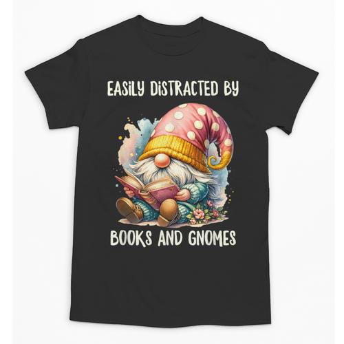 Easily Distracted By Books And Gnomes Book Reading Gnome Unisex T-Shirt - Bookorys