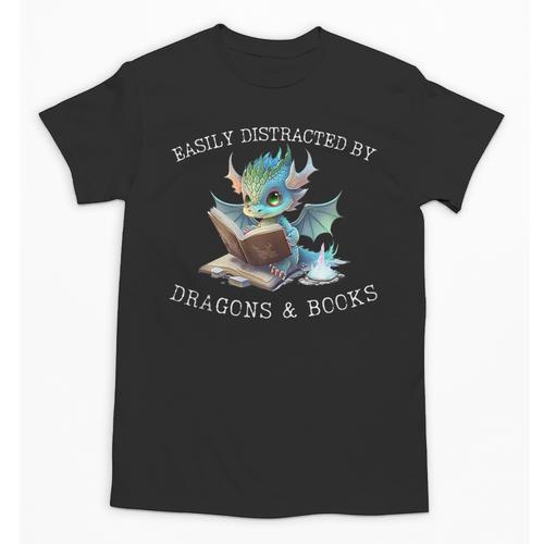 Easily Distracted By Dragons And Books Introvert Shirt Unisex T-Shirt - Raresse