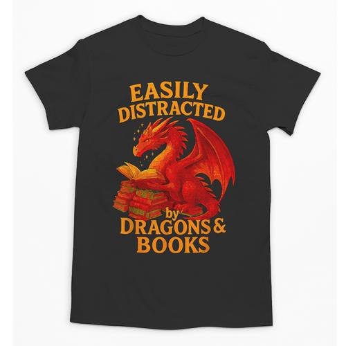 Easily Distracted By Dragons And Books Reading Unisex T-Shirt - Bookorys AU