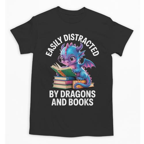 Easily Distracted By Dragons And Books Unisex T-Shirt - Bookorys UK