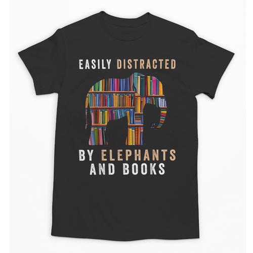 Easily Distracted By Elephants And Books Elephant Unisex T-Shirt - Bookorys CA