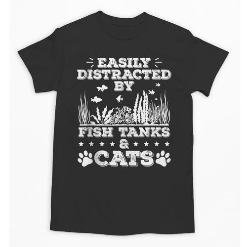 Easily Distracted By Fish Tanks And Cats Lover Introvert Unisex T-Shirt - Raresse