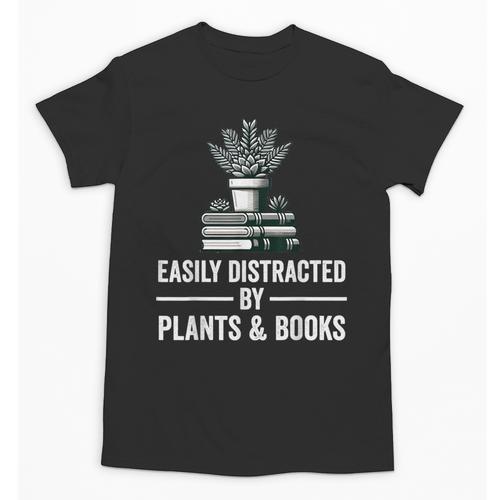 Easily Distracted By Plants & Books Plant Book Lover Unisex T-Shirt - Bookorys CA