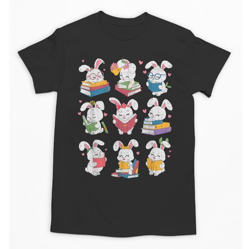 Easter Teacher Cute Bunny Reding Books Librarian Bookworm Unisex T-Shirt - Bookorys