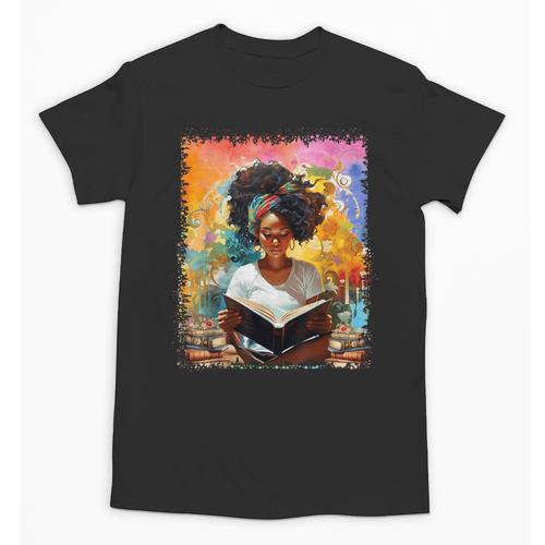 Educated Afro Girl Reading Book Lover History Month Unisex T-Shirt - Bookorys