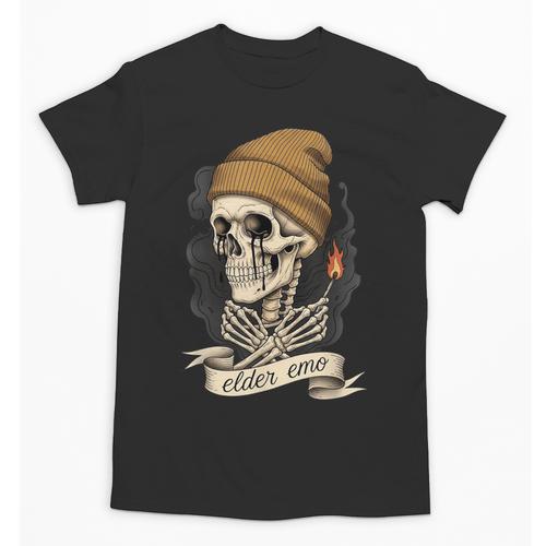 Elder Emo Skeleton Beanie Nostalgia Scene Aesthetic Unisex T-Shirt - Figerry