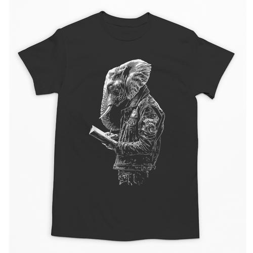 Elephant Holds Book Wriing Motif Animal Artwork Elephant Unisex T-Shirt - Bookorys DE