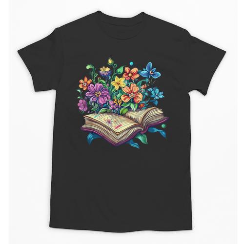 Enchanted Open Book With Blooming Flowers Unisex T-Shirt - Bookorys