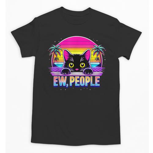 Ew Cat Misanthrope Introvert Synthwave 80s Unisex T-Shirt - Raresse
