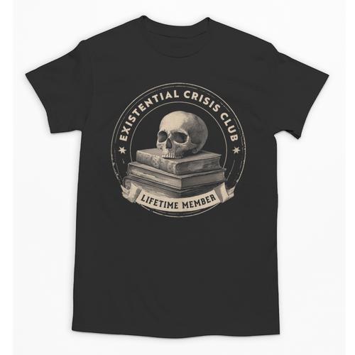 Existential Crisis Club Lifetime Member Skull And Books Unisex T-Shirt - Bookorys DE