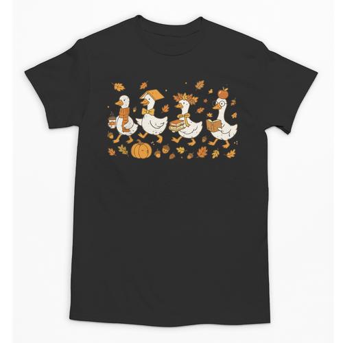 Fall Goose Reading Book Teacher Autumn Pumpkin Cozy Season Unisex T-Shirt - Bookorys DE