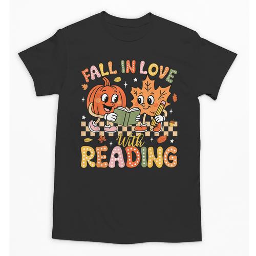 Fall In Love With Reading Autumn Pumpkin Teacher Book Lover Unisex T-Shirt - Bookorys