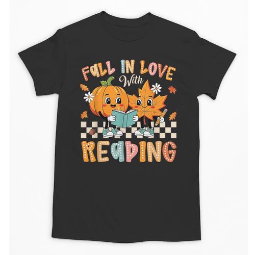 Fall In Love With Reading Thanksgiving Pumpkin Book Lover Unisex T-Shirt - Bookorys