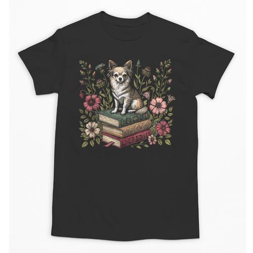 Floral Cottagecore Chihuahua Pet Dog Flower Book Reader Unisex T-Shirt - Bookorys