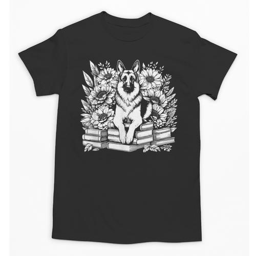 Floral Cottagecore German Shepherd Flower Book Reader Unisex T-Shirt - Bookorys