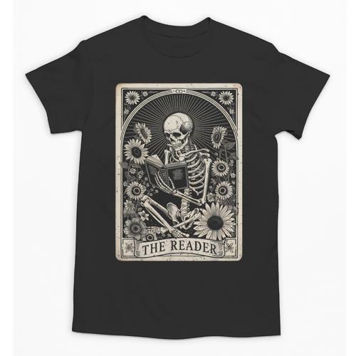 Floral The Reader Tarot Card Skeleton Reading Book Unisex T-Shirt - Bookorys