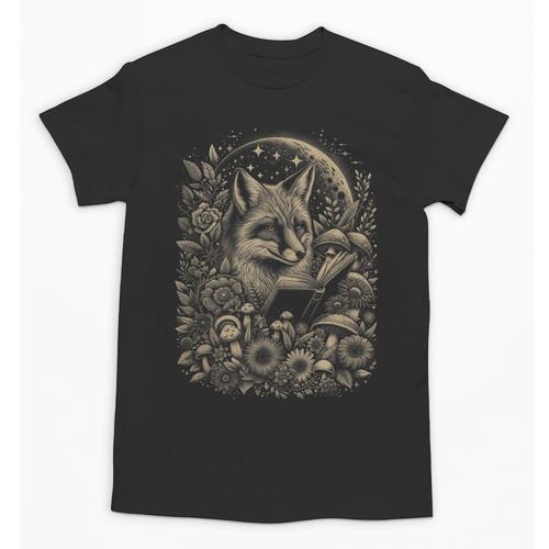 Fox Floral Cute Book Lover Cottagecore Fairycore Aesthetic Unisex T-Shirt - Bookorys