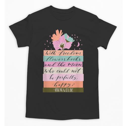 With Freedom Flowers Books And The Moon Unisex T-Shirt - Bookorys DE