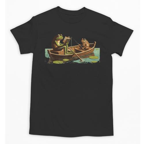 Frogs Book Boat Fishing Cottagecore Frogcore Men Women Kids Unisex T-Shirt - Bookorys DE