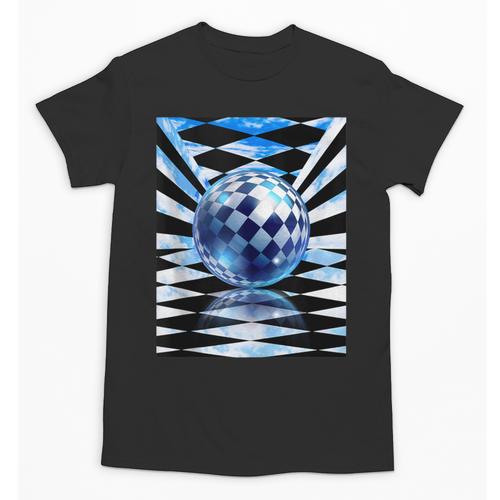 Frutiger Aero Aesthetic Tech Checkered Room Orb Sky Unisex T-Shirt - Figerry