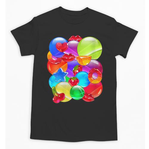 Frutiger Aero Aesthetic Tech Orb Pattern Heart Cherry Lips Unisex T-Shirt - Figerry