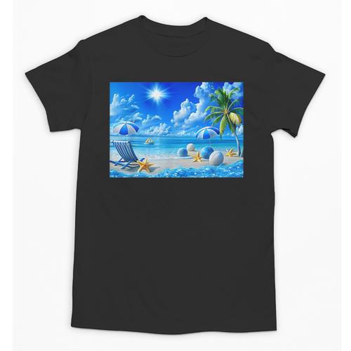 Frutiger Aero Beach Y2k Aesthetic Palm Tree Sand Ocean Men Women Girls Kids Unisex T-Shirt - Figerry