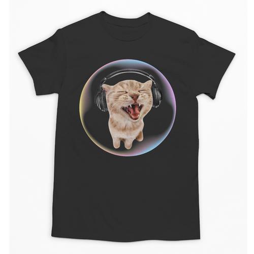 Frutiger Aero Cat Wearing Headphones Bubble 2000s Gen-Z Meme Unisex T-Shirt - Figerry