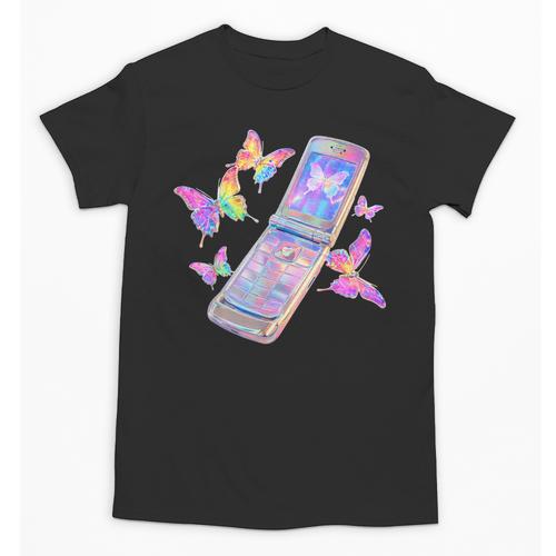 Frutiger Aero Y2K Chrome Phone Butterfly Unisex T-Shirt - Figerry