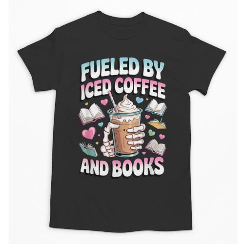 Fueled By Iced Coffee And Books Book Lover Retro Unisex T-Shirt - Bookorys DE