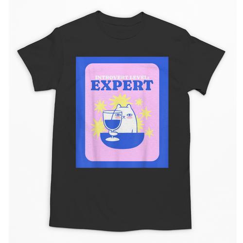 Fun Cute Introvert Cat Character With Wine Unisex T-Shirt - Raresse
