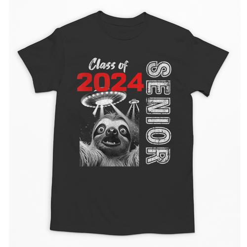 Fun Trendy UFO Sloth Graduation Class Of 2024 Senior Unisex T-Shirt - Best Gift Smart
