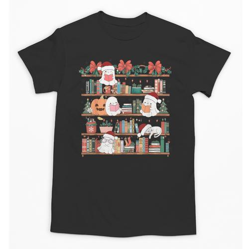 Ghost Christmas Reading Book Lover Library Christmas Teacher Unisex T-Shirt - Bookorys