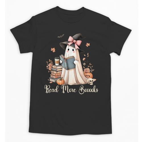 Ghost Reading Book Coquette Bow Halloween Girl Kid Teacher Unisex T-Shirt - Bookorys DE