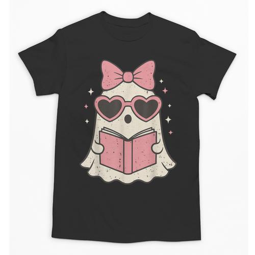 Ghost Reading Book Halloween Cat Lover Unisex T-Shirt - Bookorys AU