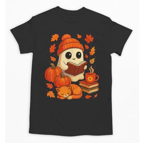 Ghost Reading Book Lovers Autumn Fall Halloween Unisex T-Shirt - Bookorys DE