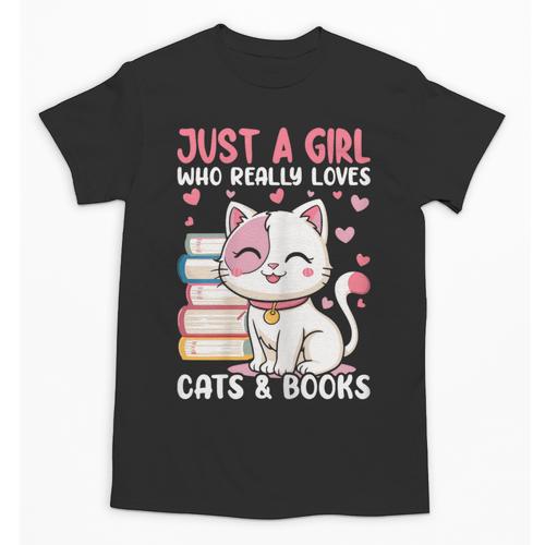 Girl Who Loves Cats And Books Cute Unisex T-Shirt - Bookorys DE