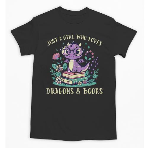 Girls Loves Dragon Books Fantasy Girls Kids Toddler Women Unisex T-Shirt - Bookorys