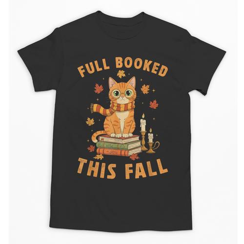Halloween Fully Booked This Fall Book Ginger Cat Reading Unisex T-Shirt - Bookorys